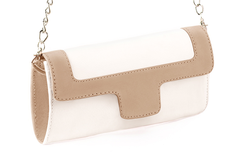 Off white and tan beige women's dress clutch, for weddings, ceremonies, cocktails and parties. Front view - Florence KOOIJMAN